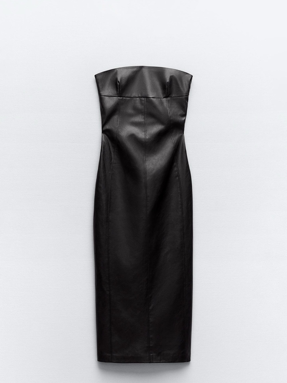Zara Black Strapless Faux-Leather Midi Dress